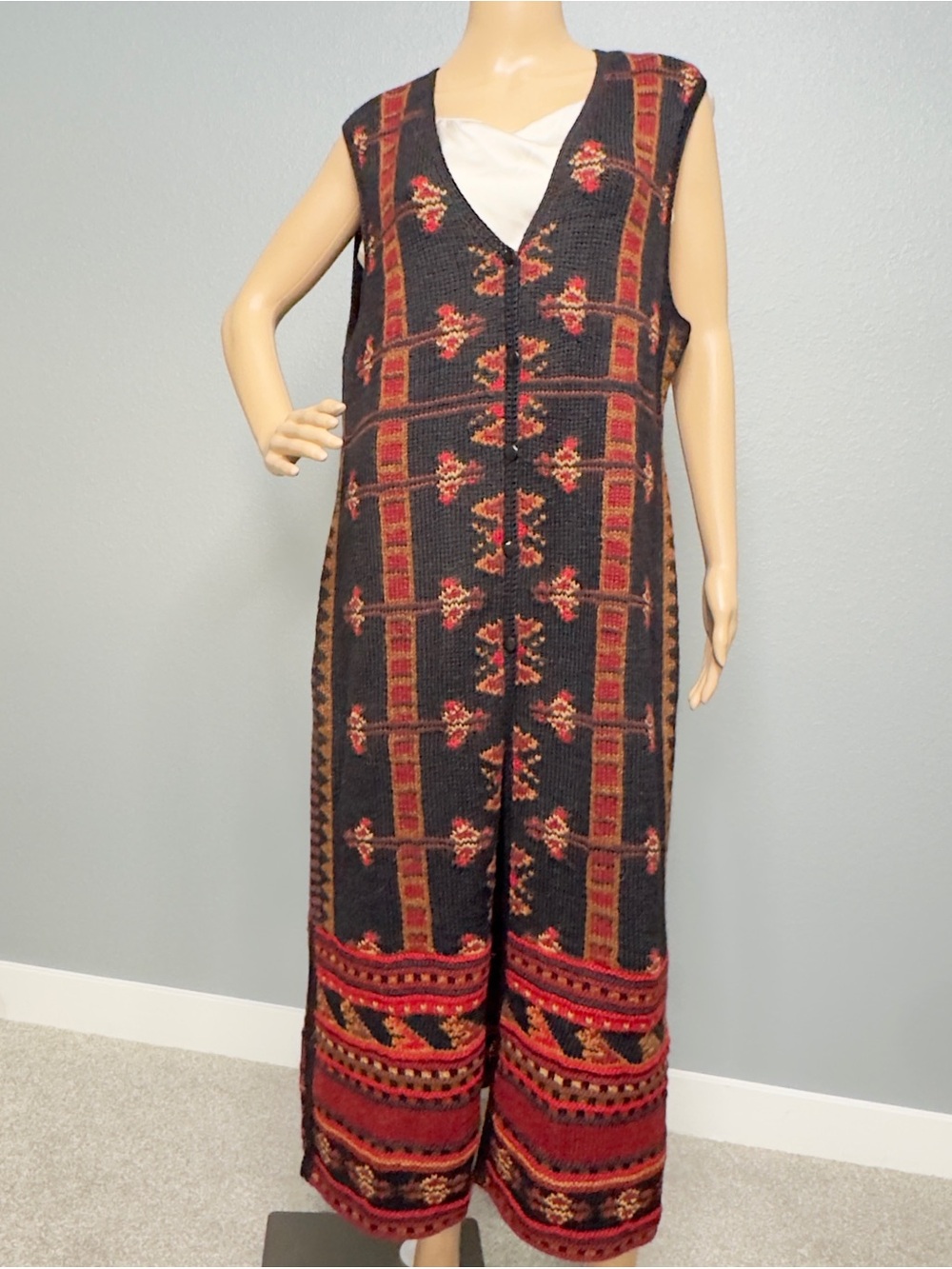 Vintage Peruvian Connections Alpaca Geometric Print Sleeveless Vest Maxi Size L